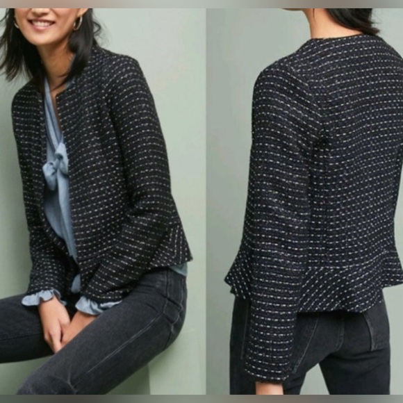 Anthropologie Jackets & Blazers - NWT Dolan by Anthropologie black/blue and white tweed  peplum jacket XL